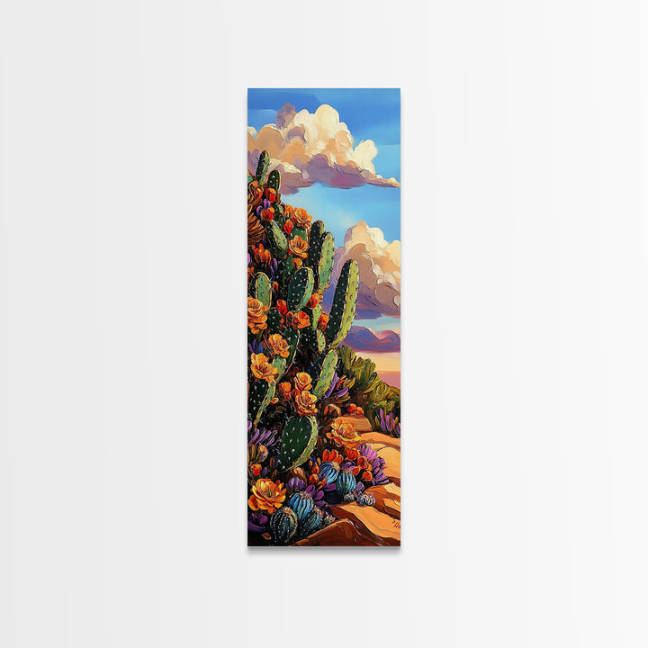 Blooming Cactus Art Framed Canvas Print Desert Floral Wall Art, Botanical Prints, Southwest Wall Art, Nature Art, Tall Narrow Art