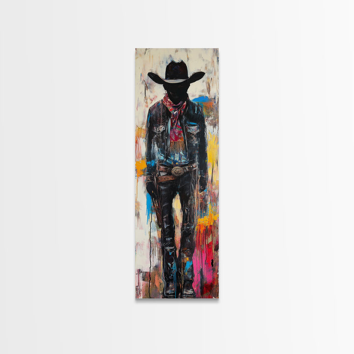 Mysterious Cowboy Art Framed Canvas Print, Southwest Wall Art, Moody Art, Rustic Wall Art, Dark Romance Painting, Extra Wide Art