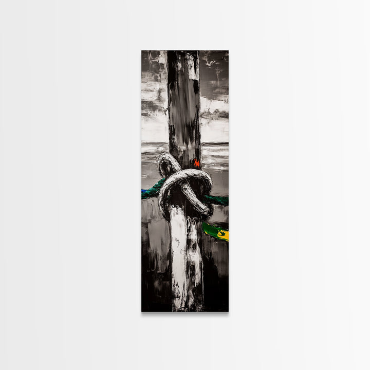 Nautical Rope Painting Canvas Print, Coastal Wall Art, Nautical Decor, Surf Wall Art, Ocean Art, Moody Art, Rustic Art, Maritime Wall Art, Above Couch Art, Coastal Decor, Extra Wide Art, Farmhouse Art, Gift Idea, Nautical Painting