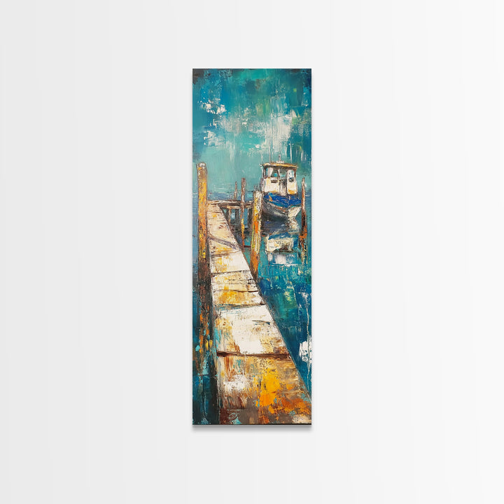 Coastal Dock Painting Canvas Print, Nautical Wall Art, Painting Morro Bay, Coastal Decor, Seascape Painting, Ocean Art, Rustic Art, Extra Wide Art, Farmhouse Art, Nautical Painting, Blue And Green Wall Art, Gift Idea, Bedroom Art