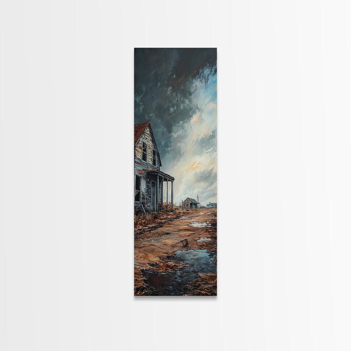 Abandoned House Stormy Sky Canvas Print Moody Art Rustic Wall Art Farmhouse Art Dark Romance Painting Wabi Sabi Art