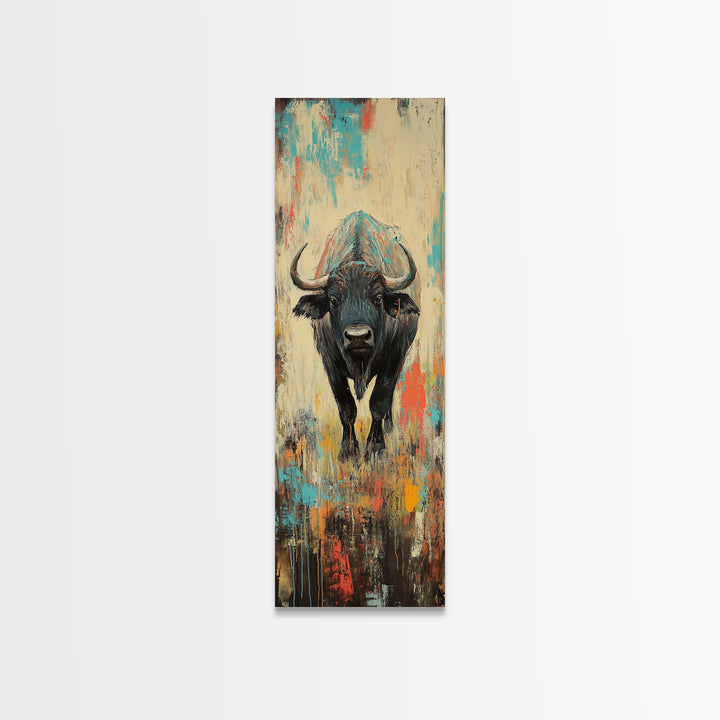 Moody Bison Canvas Print Rustic Wall Art Farmhouse Art Wabi Sabi Art Southwest Wall Art Living Room Art Vertical Wall Art