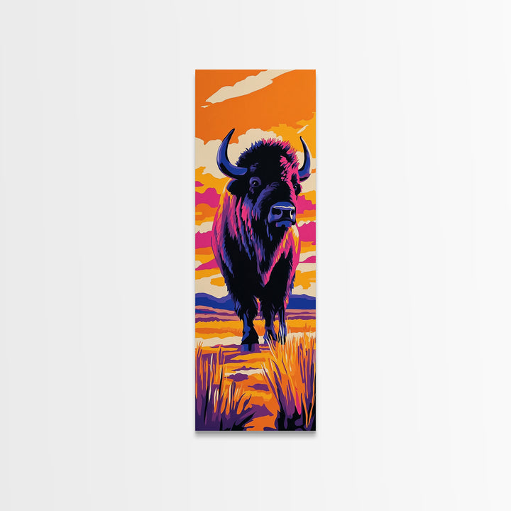 Vibrant Bison Canvas Print Pink Orange Wall Art Southwest Wall Art Rustic Art Tall Narrow Art Gift Idea Him