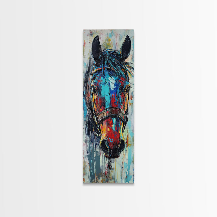 Abstract Horse Portrait Framed Canvas Print Moody Art Rustic Wall Art Southwest Wall Art Extra Tall Narrow Art
