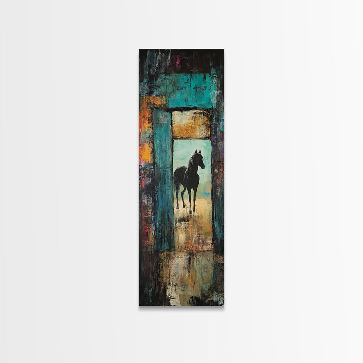 Mysterious Horse Silhouette Framed Canvas Print Moody Art Rustic Wall Art Southwest Wall Art Extra Tall Narrow Art