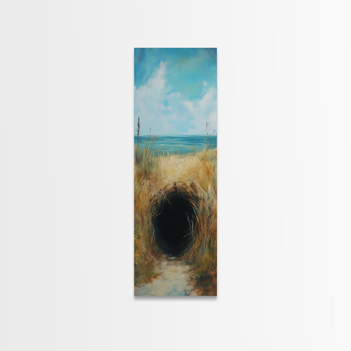 Dark Rabbit Hole Canvas Print, Wabi Sabi Art, Moody Art, Coastal Landscape Art, Minimalist Art, Living Room Art, Extra Wide Art