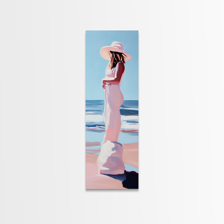 Woman in White Dress Canvas Print, Coastal Cowgirl Wall Art, Minimalist Art, Boho Art, Bedroom Art, Guest Room Art, Nautical Decor