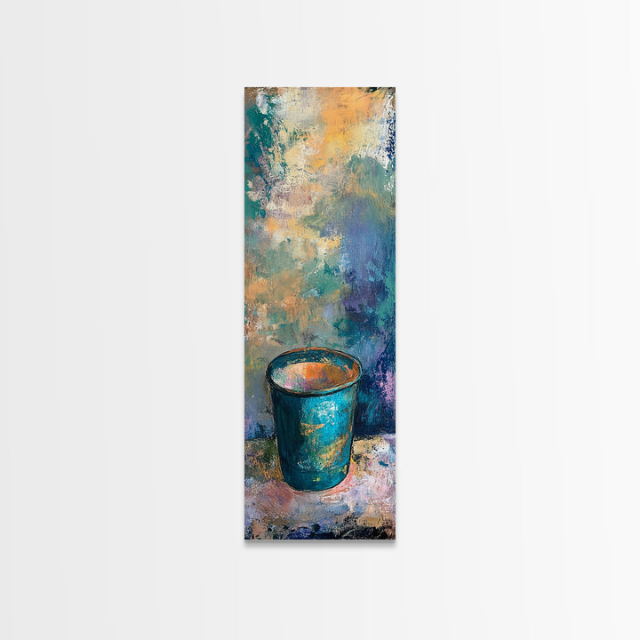 Abstract Blue Cup Framed Canvas Print rustic art farmhouse art coastal cowgirl wall art teal wall art kitchen decor wabi sabi wall art