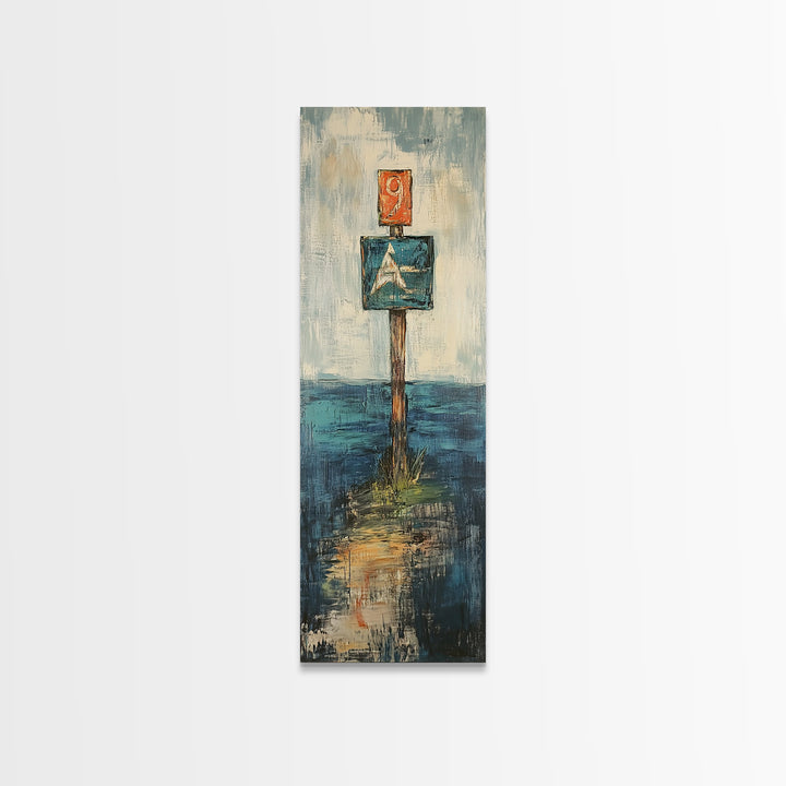 Nautical Marker Framed Canvas Print coastal decor maritime painting nautical wall art painting morro bay seascape painting rustic wall art