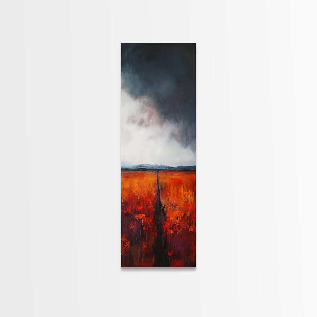 Moody Landscape Framed Canvas Print dark romance painting poppy wall art fall decor tall narrow art above bed wall art vertical wall art