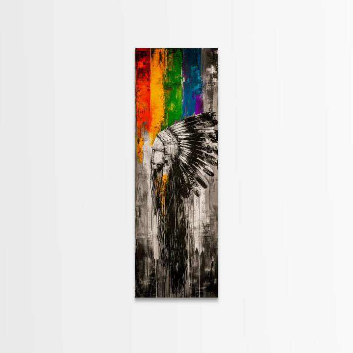 Black and White Headdress Canvas Print Moody Art African Art Dark Angels Wall Art Colorful Graffiti Wall Art Tall Narrow Art