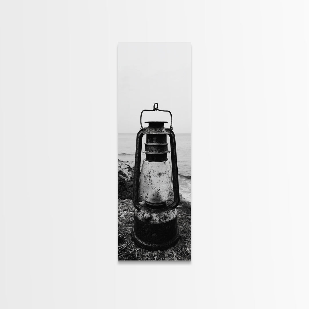 Weathered Lantern, Coastal Art, Canvas Print, nautical wall art, seascape painting, coastal decor, moody art, rustic wall art, guest room art