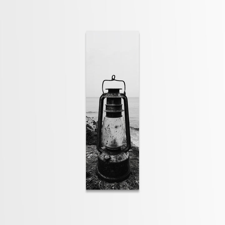 Weathered Lantern, Coastal Art, Canvas Print, nautical wall art, seascape painting, coastal decor, moody art, rustic wall art, guest room art