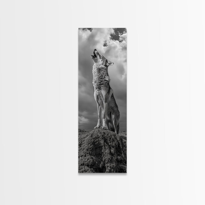 Howling Coyote, Framed Canvas Print, southwest wall art, rustic wall art, wildlife photography, desert landscape art, cowboy art, boho home decor