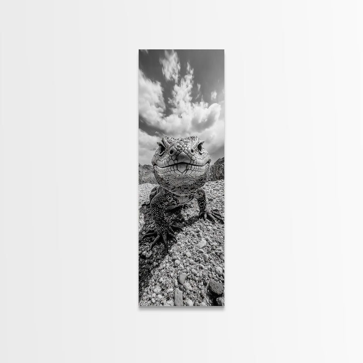 Lizard Close-Up, Framed Canvas Print, wildlife photography, rustic wall art, southwest wall art, desert animal art, black and white home decor