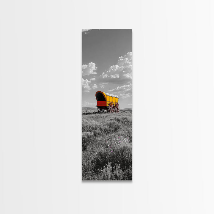 Nostalgic Wagon Trail Framed Canvas Print | Western Decor | Rustic Wall Art | Moody Landscape Art | Farmhouse Painting | Gift Idea | Panoramic Art