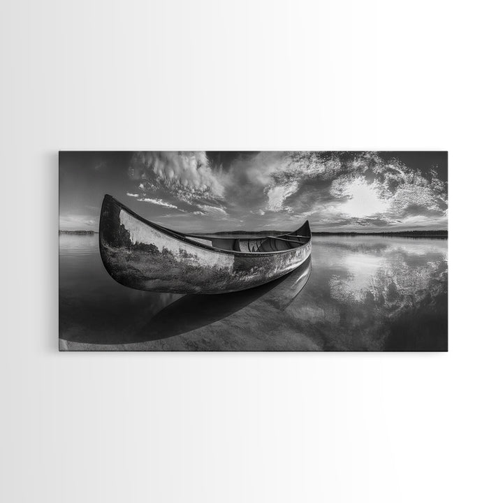 Canoe, Nautical Decor, Lake Tahoe Art, Coastal Wall Art, Above Couch Art, Rustic Art, Panoramic Painting, Framed Canvas Print