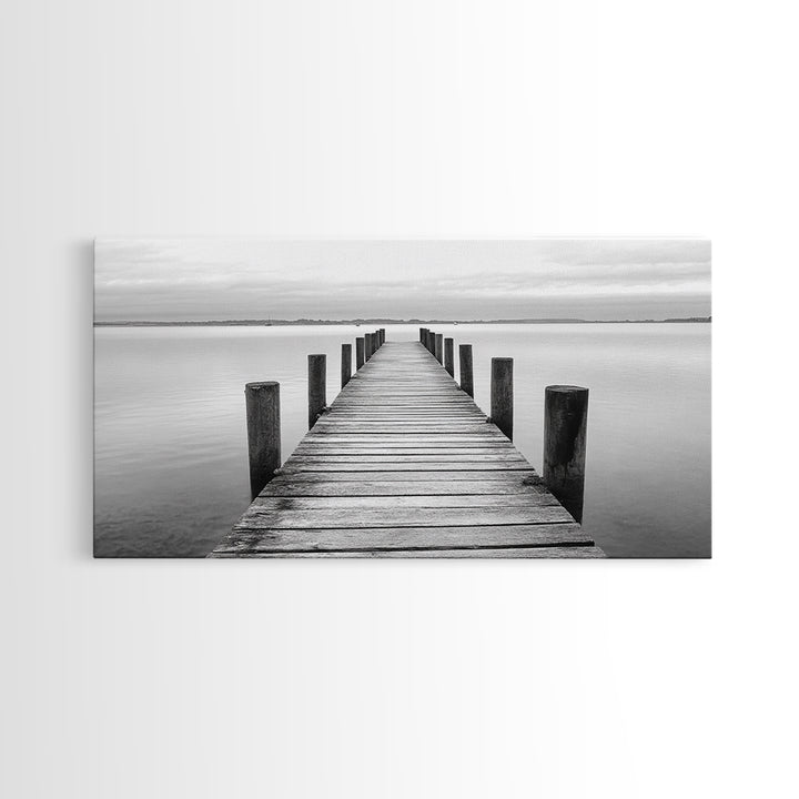 Dock, Nautical Wall Art, Extra Wide Art, Coastal Decor, Moody Art, Minimalist Art, Above Bed Wall Art, Framed Canvas Print