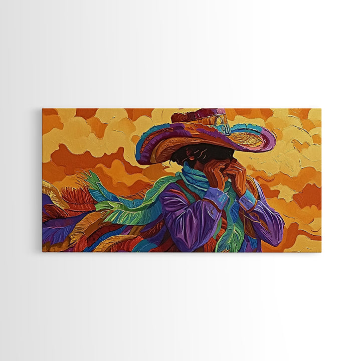 Bold Cowboy Portrait, western art, chicano art, rustic wall art, southwest wall art, moody art, colorful oil painting, canvas print