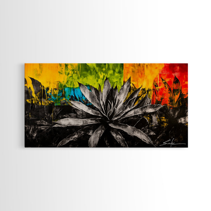 Agave Plant, southwest wall art, botanical prints, desert painting, abstract painting, extra wide art, framed canvas print, boho art