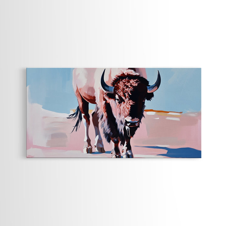 Bison, western art, rustic wall art, framed canvas print, above couch art, farmhouse art, black cowgirl painting, original painting