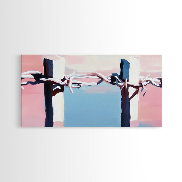 Barbed Wire Fence, rustic decor, pink abstract art, southwest wall art, minimalist art, boho art, framed canvas print