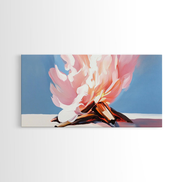 Campfire Painting, Rustic Art, Moody Art, Cozy Wall Art, Southwest Wall Art, Extra Wide Art, Framed Canvas Print, Above Couch Art, Panoramic Art