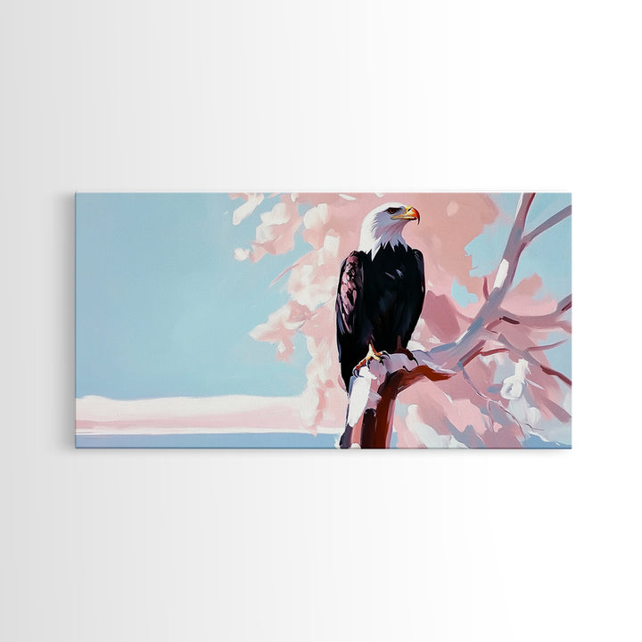 Bald Eagle, bird art, patriotic painting, wildlife painting, cherry blossom painting, vintage Christmas, canvas print