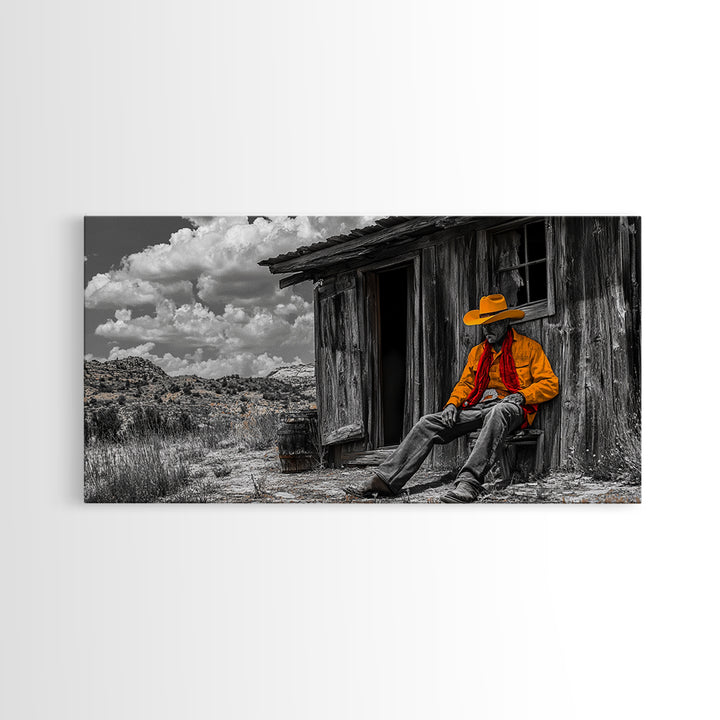 Cowboy Cabin Framed Canvas Print | Rustic Wall Art | Southwest Decor | Chicano Art | Above Couch Art | Moody Art | Western Landscape Art