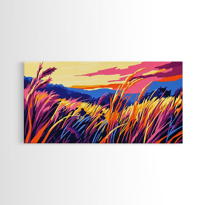 Autumn Field Landscape, fall wall art, panoramic painting, extra wide art, rustic wall art, farmhouse art, canvas print