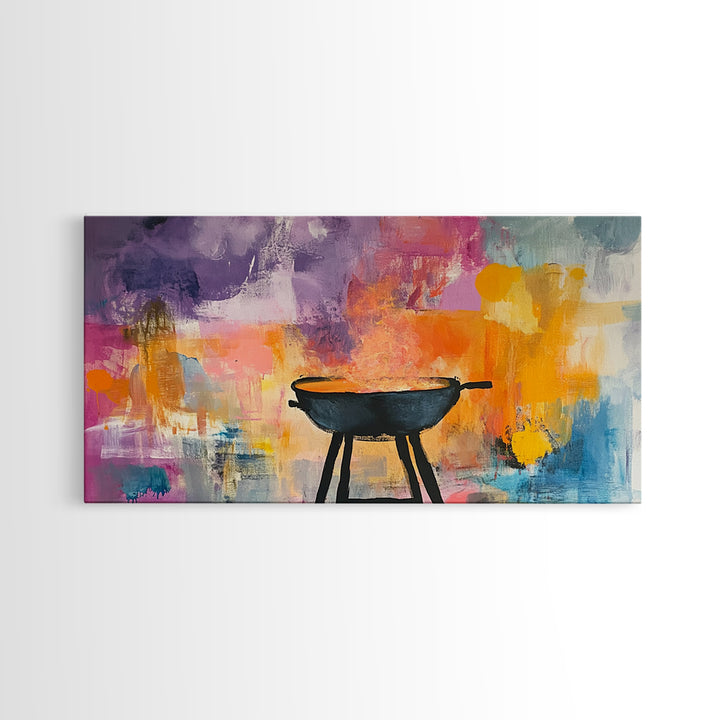 Campfire Art, Rustic Decor, Wild West Painting, Moody Wall Art, Extra Wide Art, Cozy Home Decor, Autumn Painting, Framed Canvas Print