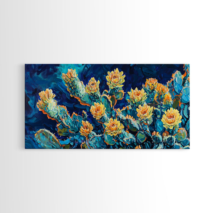 Cactus Bloom, Desert Flowers, Southwest Wall Art, Botanical Prints, Boho Art, Extra Wide Art, Bright Home Decor, Framed Canvas Print