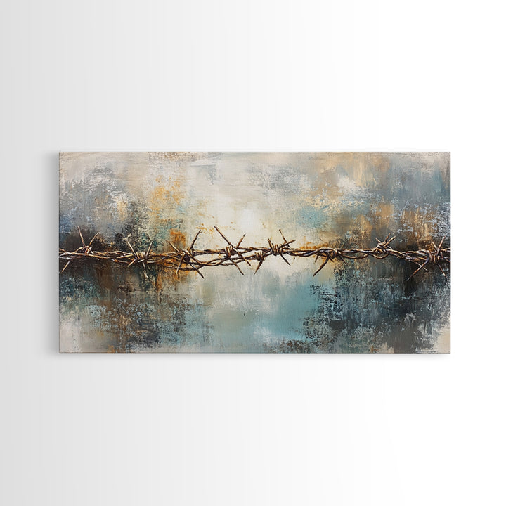 Barbed Wire Art, Canvas Print, Rustic Wall Art, Southwest Wall Art, Moody Art, Extra Wide Art, Above Couch Art, Farmhouse Wall Art