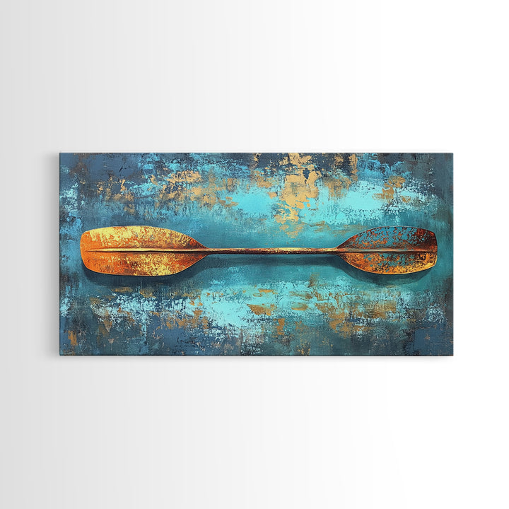 Rustic Oar, Coastal Decor, Nautical Wall Art, Teal Wall Art, Wabi Sabi Art, Gift Idea Him, Above Sofa Art, Framed Canvas Print, Boho Art