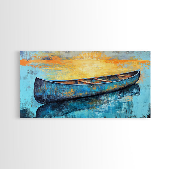 Canoe, Lake Art, Fly Fishing Art, Rustic Wall Art, Coastal Painting, Above Couch Art, Horizontal Wall Art, Framed Canvas Print, Nautical Decor