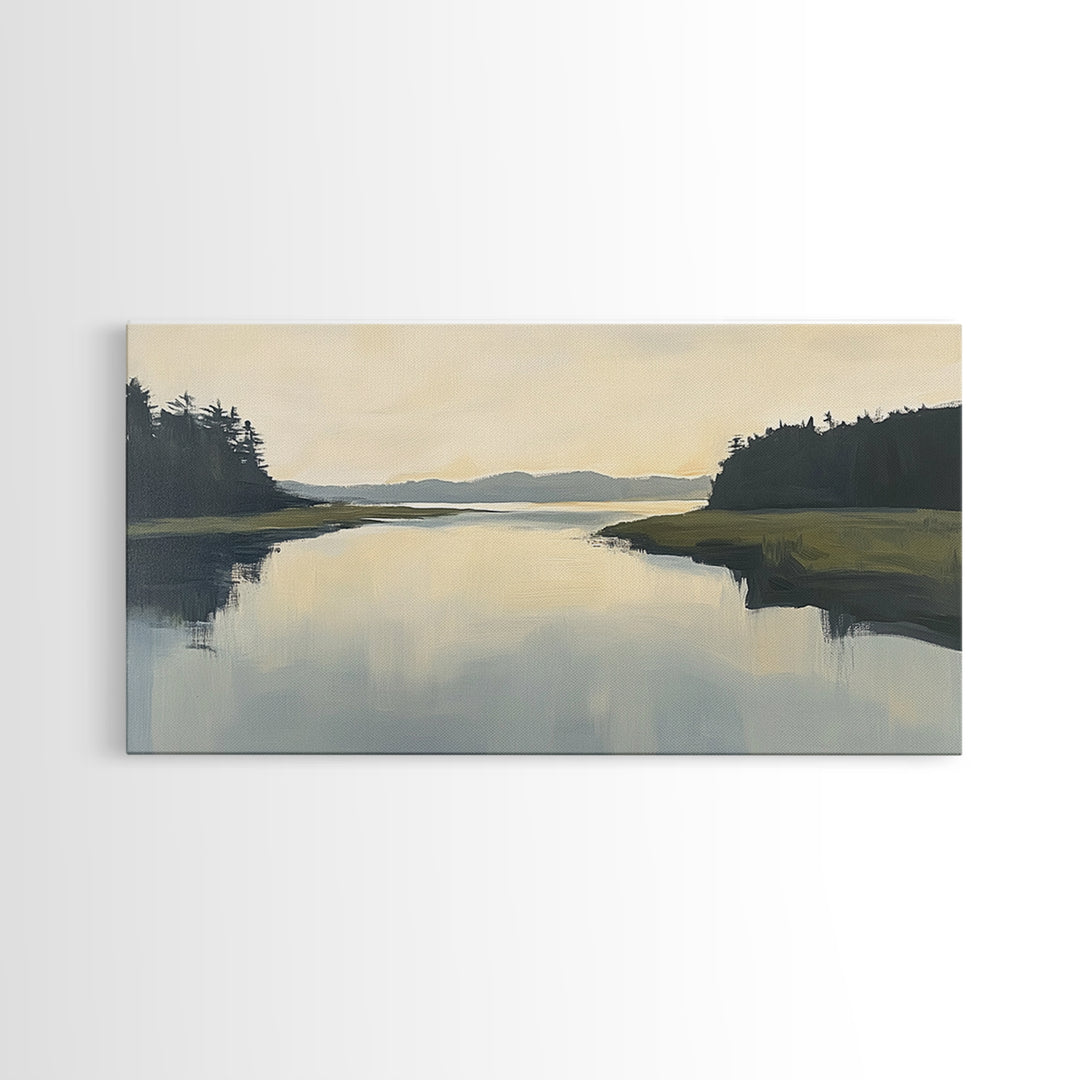 Marsh, Landscape Painting, Minimalist Art, Wabi Sabi Art, Moody Art, Guest Room Art, Above Bed Wall Art, Framed Canvas Print, Extra Wide Art