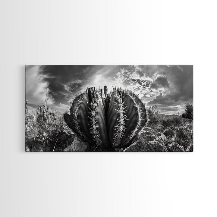 Desert Cactus, southwest wall art, Joshua tree art, rustic art, landscape painting, desert decor, panoramic art, Canvas Print