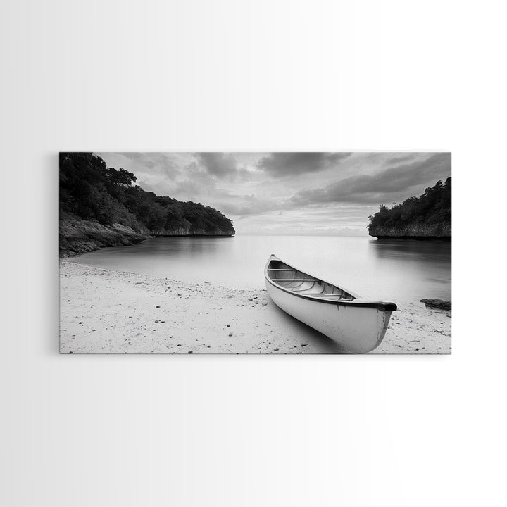 Rowboat, Seascape Painting, Nautical Wall Art, Extra Wide Art, Rustic Wall Art, Coastal Painting, Minimalist Art, Framed Canvas Print