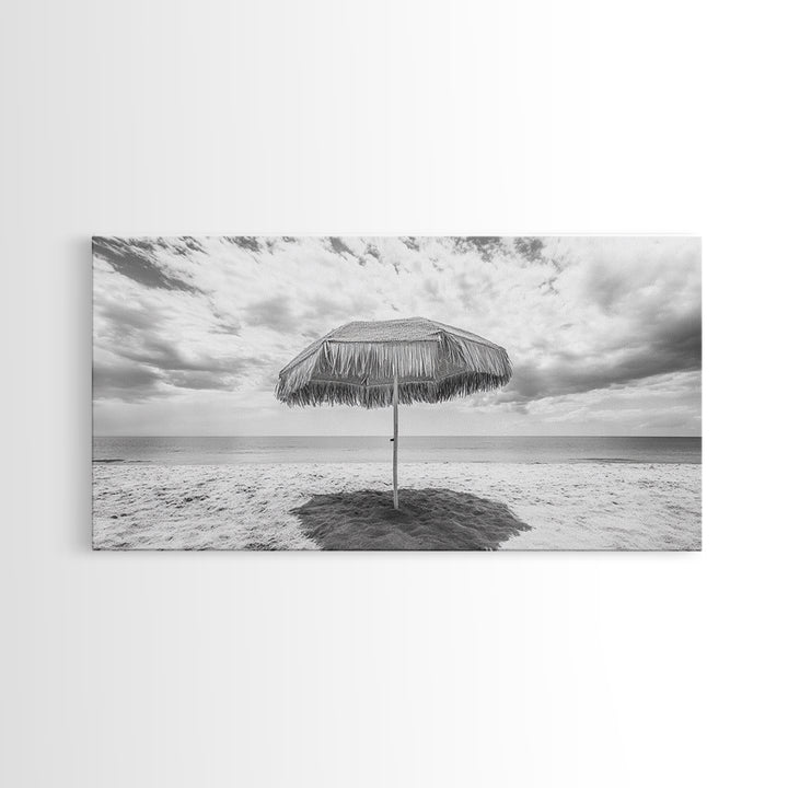Beach Umbrella, Coastal Wall Art, Minimalist Art, Panoramic Art, Nautical Decor, Extra Wide Art, Coastal Landscape Art, Canvas Print