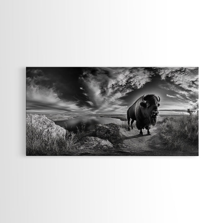 Bison Landscape, Southwest Wall Art, Rustic Wall Art, Moody Art, Panoramic Art, Extra Wide Art, Nature Wall Art, Framed Canvas Print