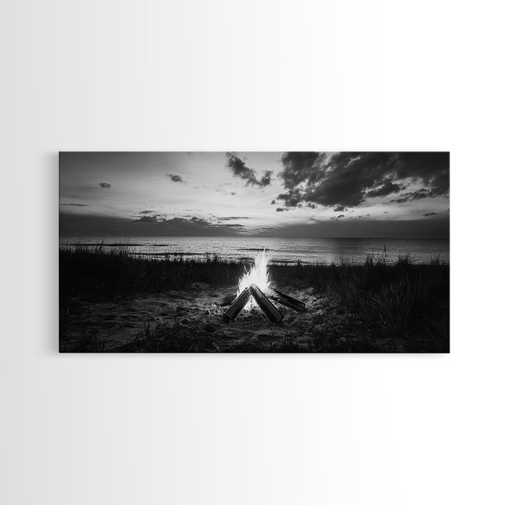 Beach Bonfire, coastal decor, nautical wall art, seascape painting, moody art, rustic wall art, dark romance painting, Canvas Print