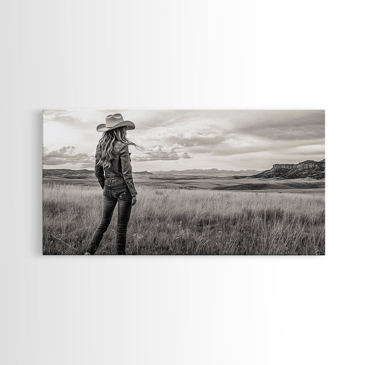 Black and White Cowgirl, western art, rustic decor, cowboy painting, southwest wall art, country art, black and white photography