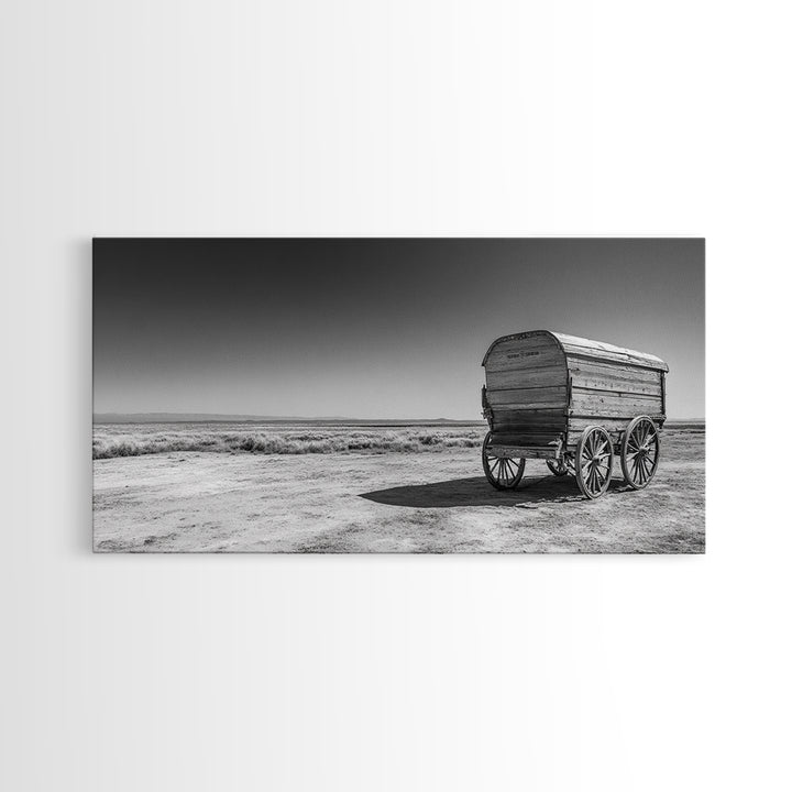 Covered wagon, rustic art, farmhouse art, western decor, landscape painting, extra wide art, panoramic art, framed canvas print