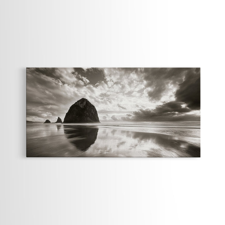 Coastal, seascape, moody art, ocean view, nautical wall art, panoramic painting, extra wide art, above bed wall art, framed canvas print