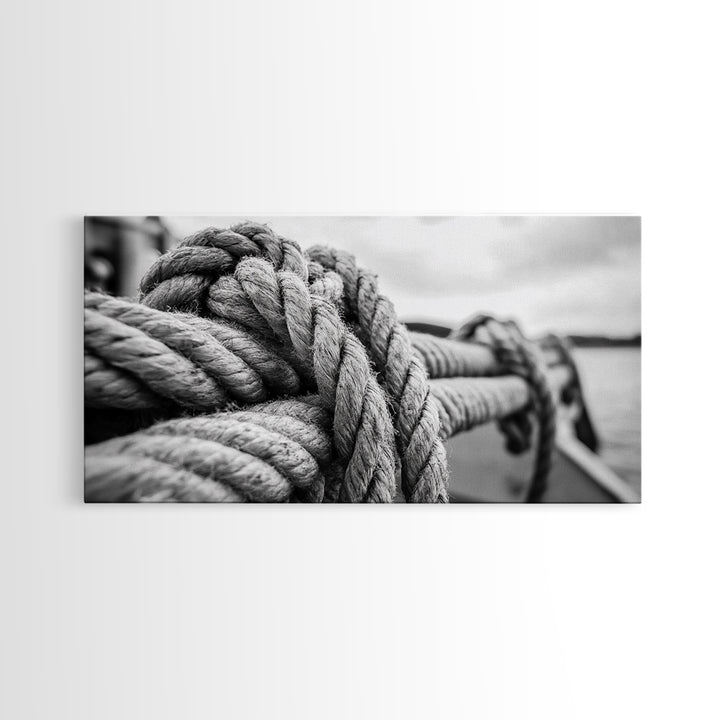 Nautical rope, rustic art, coastal decor, nautical wall art, maritime painting, extra wide art, panoramic painting, framed canvas print