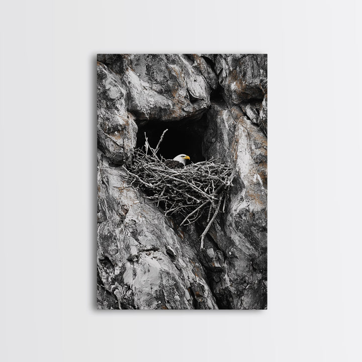 Bald eagle, wildlife art, bird wall art, framed canvas print, nature decor, mountain painting, eagle nest, rustic wall art, cabin decor