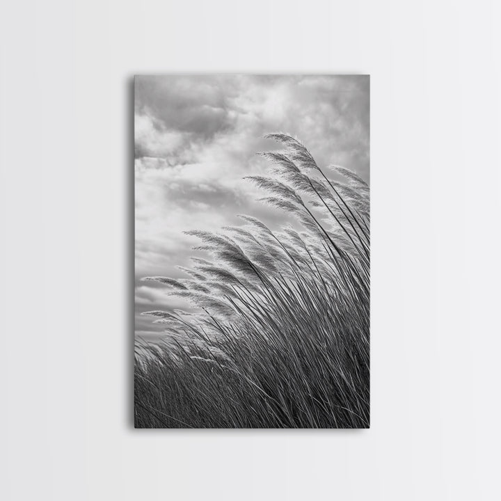 Wind Blowing Grass, moody art, wabi sabi art, landscape painting, farmhouse art, rustic decor, minimalist art, framed canvas print