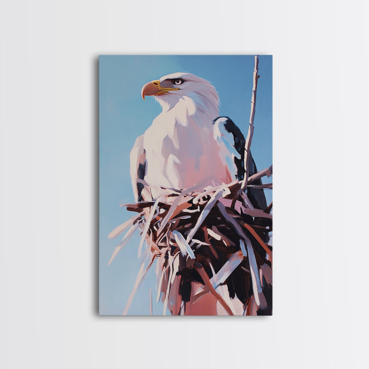 Bald Eagle Nest, bird art, wildlife painting, nature decor, rustic art, farmhouse art, gift idea for him, canvas print