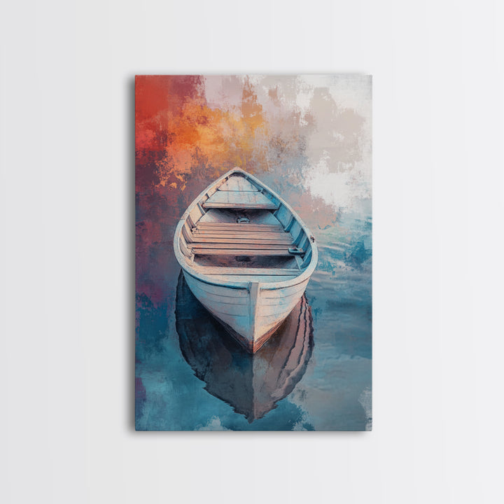 Rowboat Painting, Nautical Wall Art, Coastal Landscape Art, Rustic Water Scene, Framed Canvas Print, Lakehouse Decor, Gift Idea
