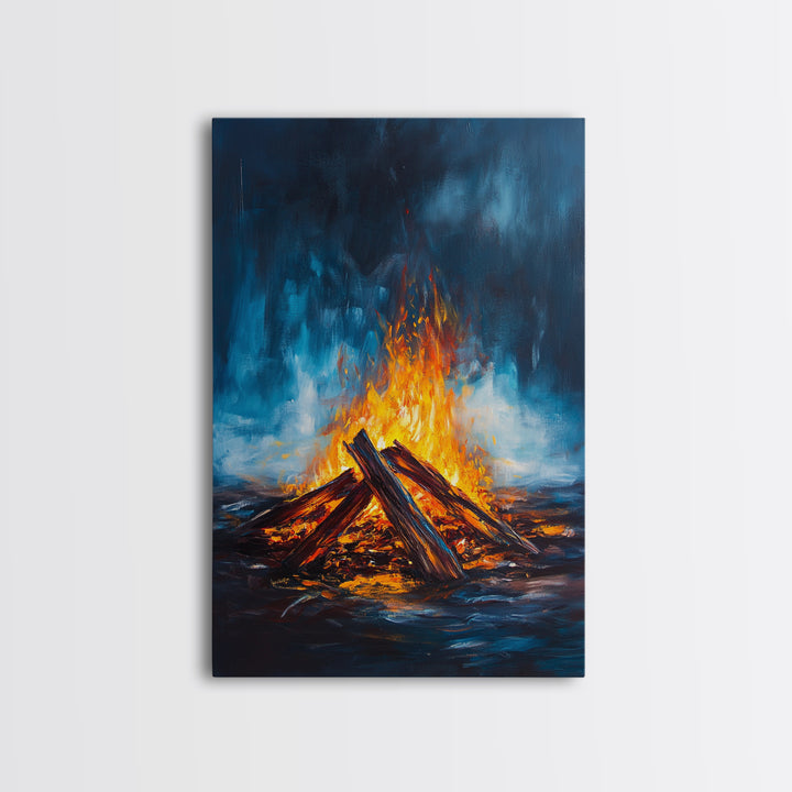 Bonfire Night, Moody Art, Rustic Decor, Canvas Print, Fire Art, Dark Romance Painting, Fall Wall Art, Cozy Living Room Art, Gift Idea